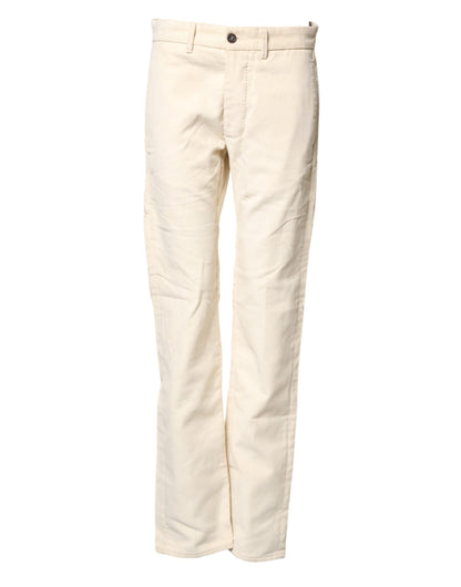 Fortela Off White Cotton Straight Men Corduroy Chino Trouser Pants
