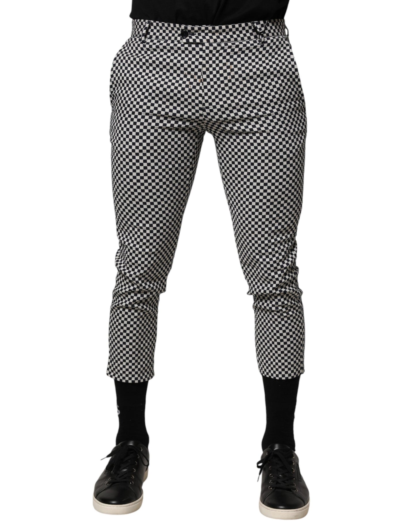 Daniele Alessandrini Black White Checkered Men Cropped Pants