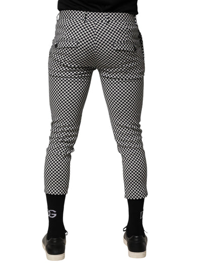 Daniele Alessandrini Black White Checkered Men Cropped Pants