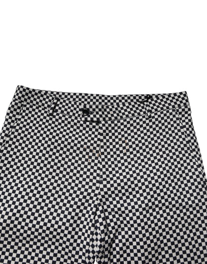 Daniele Alessandrini Black White Checkered Men Cropped Pants