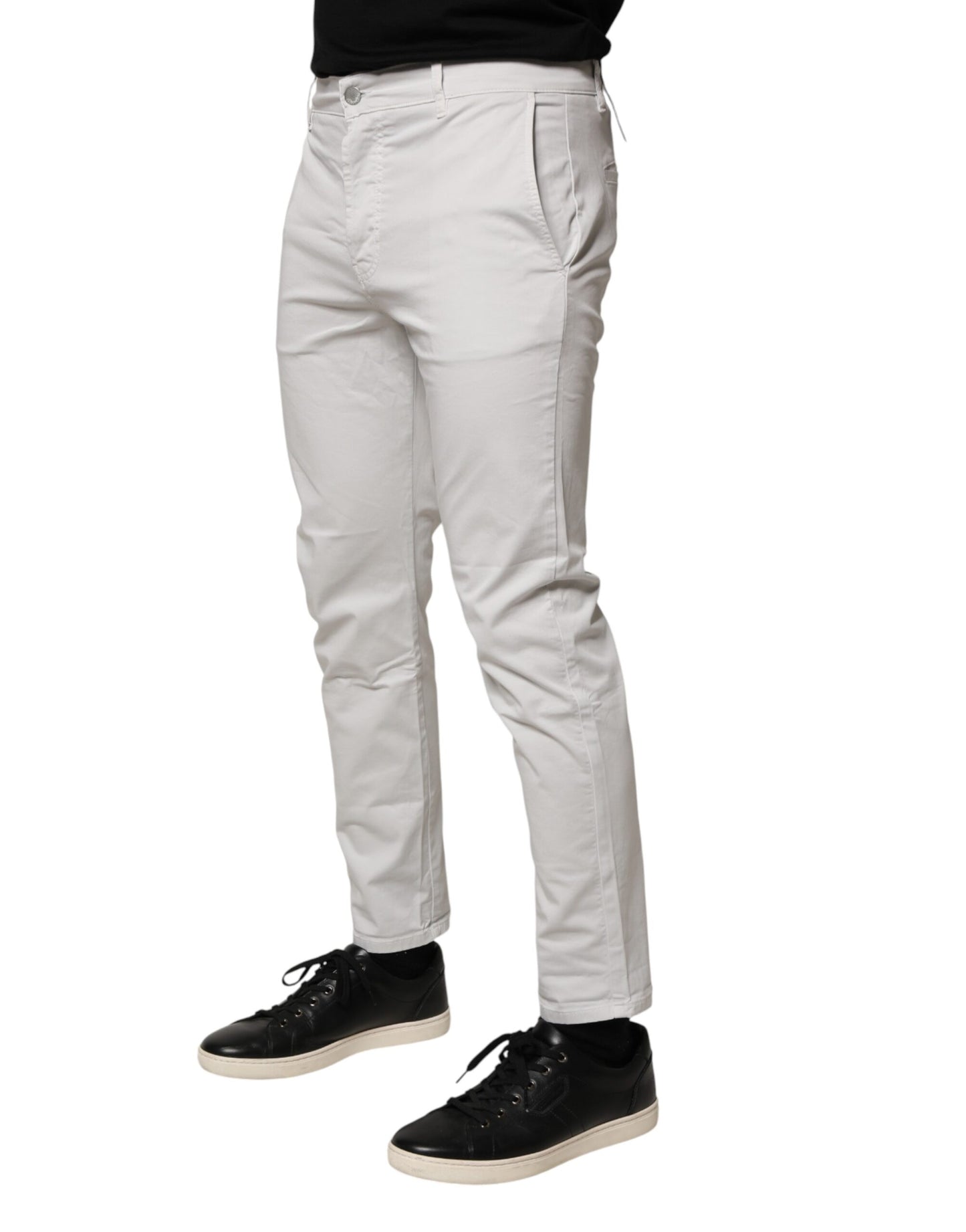 Daniele Alessandrini White Cotton Mid Waist Skinny Men Denim Jeans