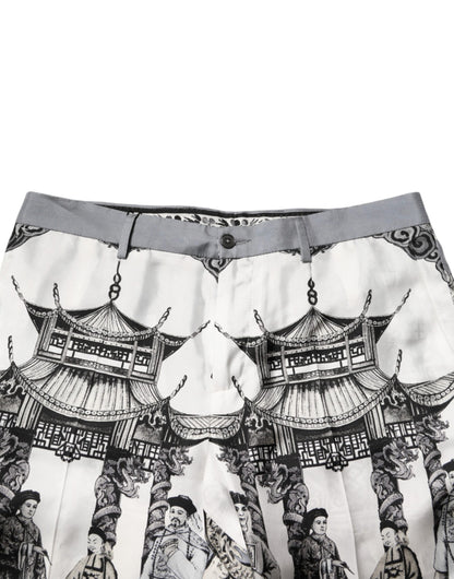 Dolce & Gabbana White Japanese Asian Print Silk Bermuda Shorts