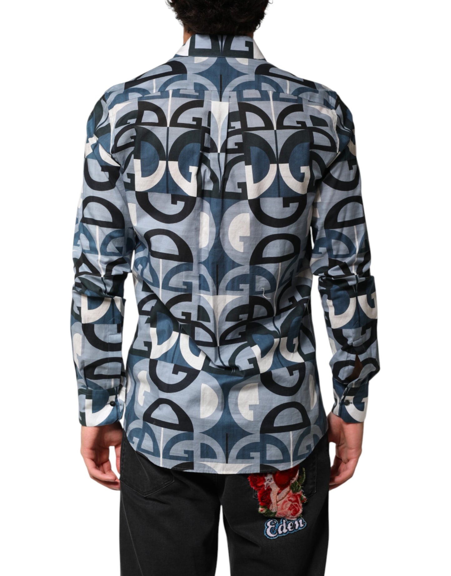 Dolce & Gabbana Blue MARTINI Long Sleeves Casual Logo Shirt