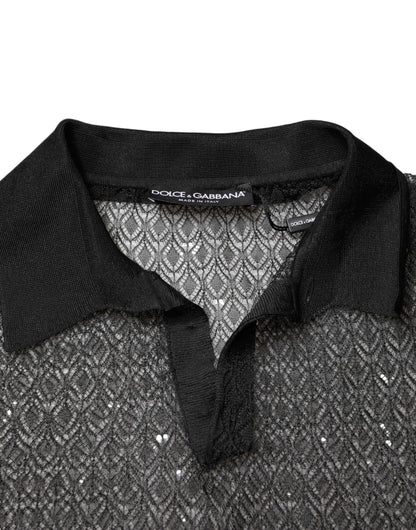 Dolce & Gabbana Black Sheer Short Sleeves Casual Polo  Top
