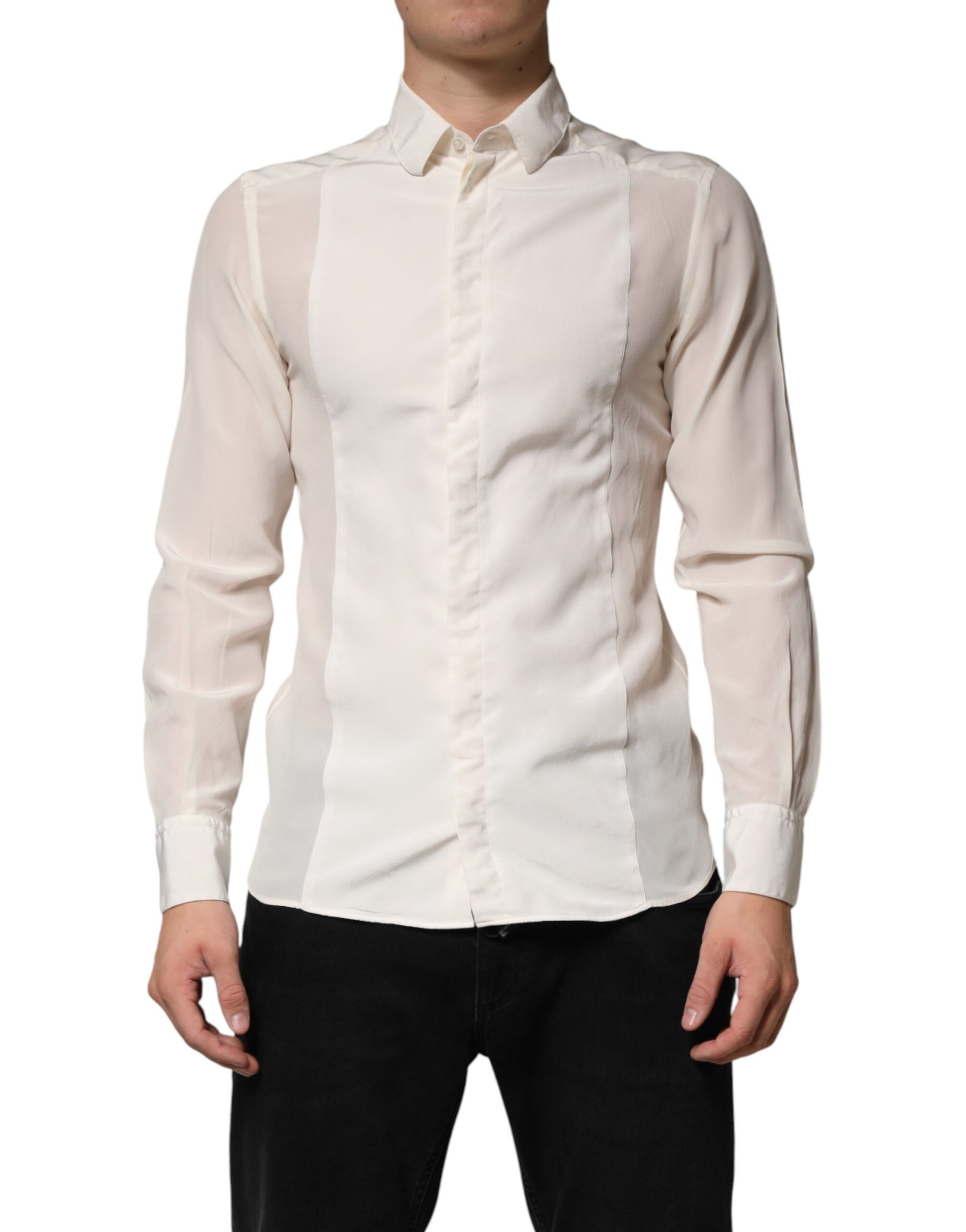 Dolce & Gabbana Off White Silk Men GOLD Dress Formal Shirt