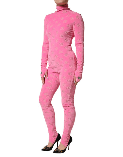 Dolce & Gabbana Pink Logo Monogram Long Sleeve Jumpsuit  Dress