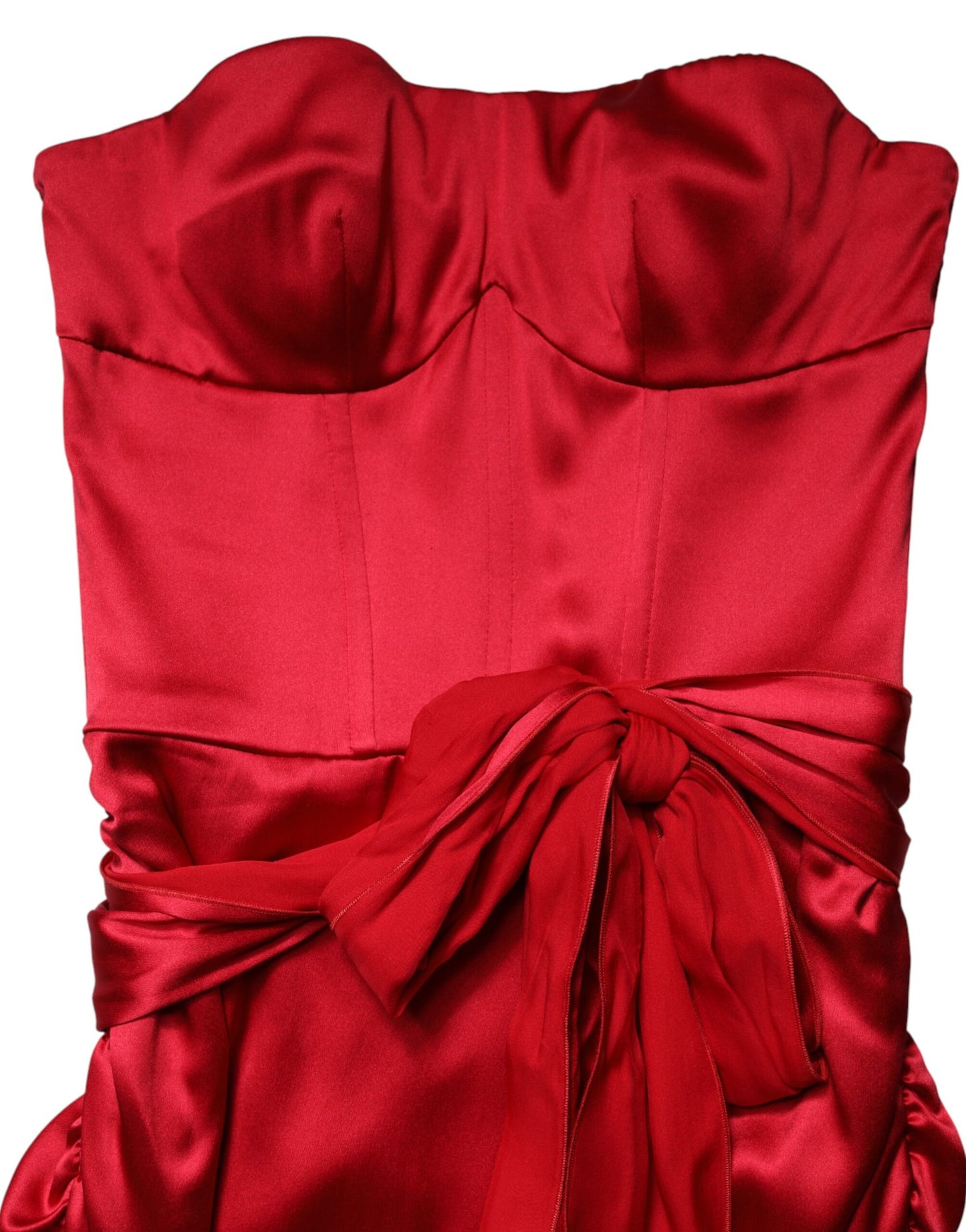 Dolce & Gabbana Red Silk Strapless Sheath Long Gown Dress