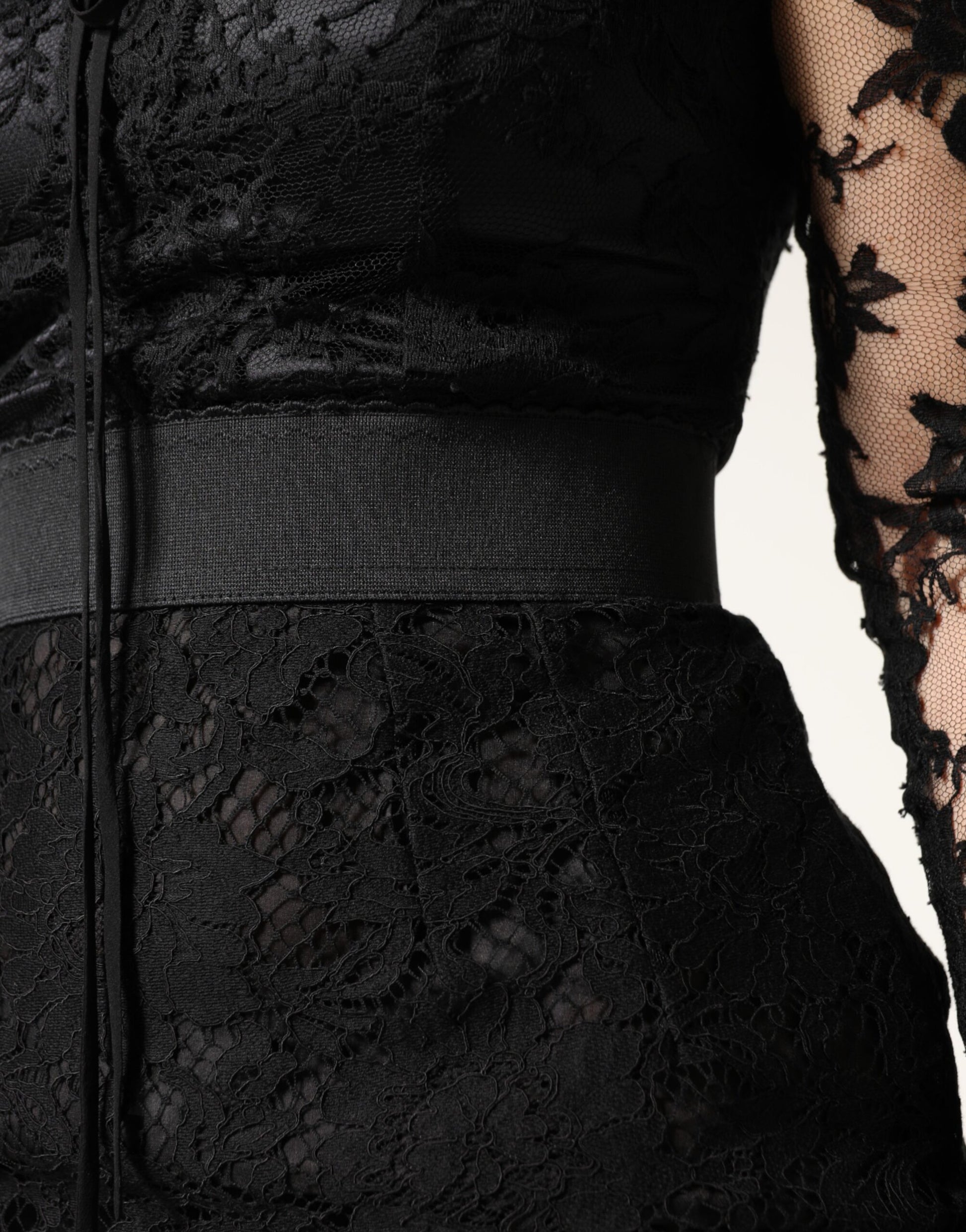 Dolce & Gabbana Black Lace Trim Cotton Sheath Midi Dress