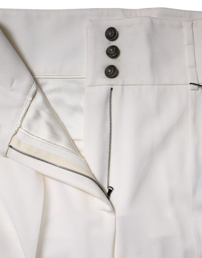 Dolce & Gabbana White Wool High Waist Tapered Trouser Pants