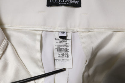 Dolce & Gabbana White Wool High Waist Tapered Trouser Pants