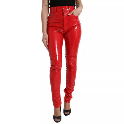 Dolce & Gabbana Shiny Red High Waist Skinny Trouser Pants