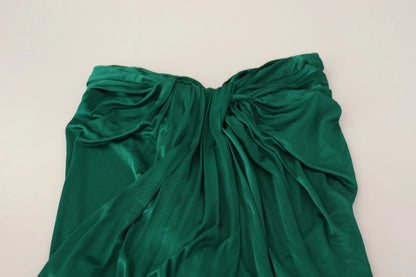 Dolce & Gabbana Dark Green High Waist Midi Skirt Pencil Cut Pleated