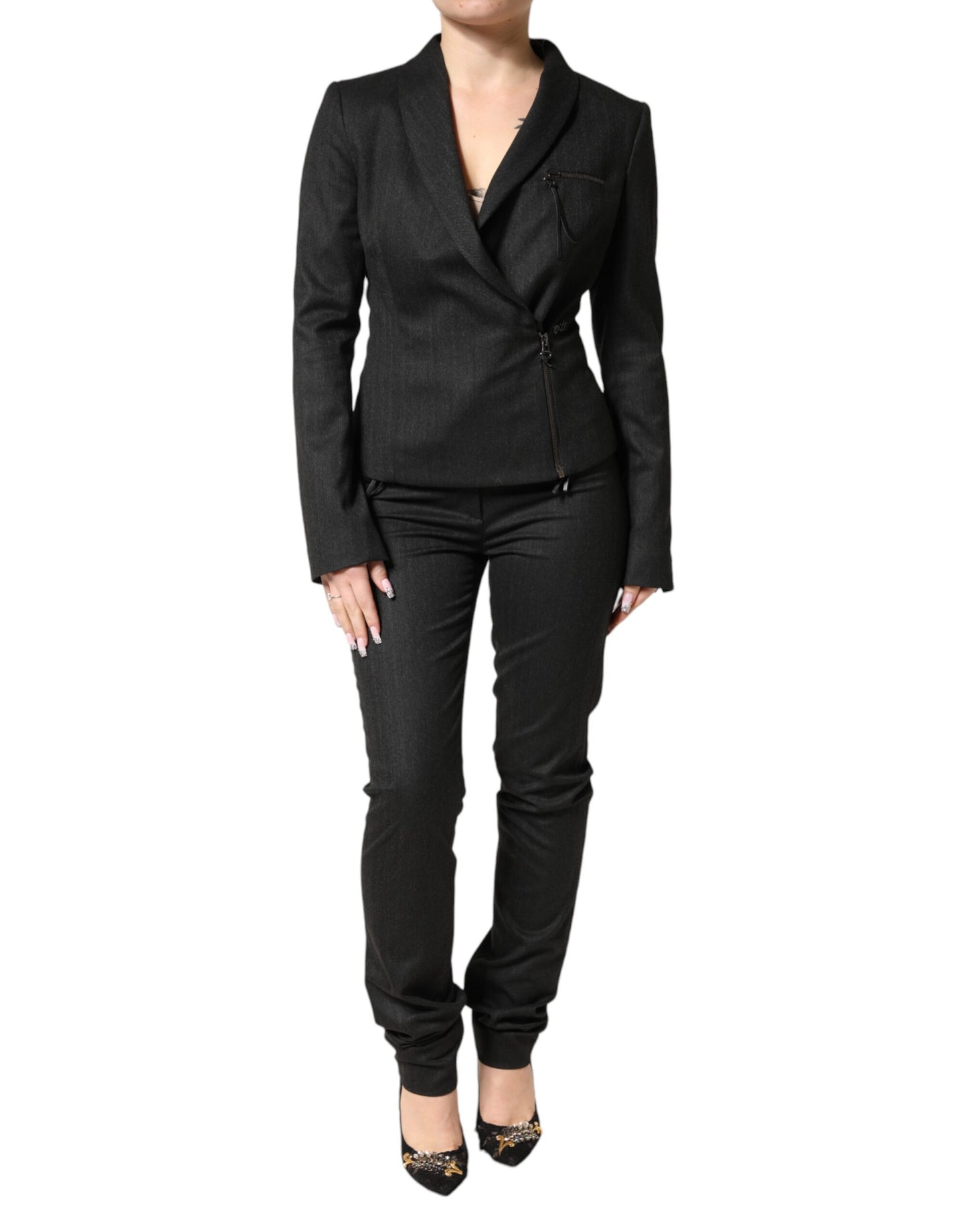 Exte Black Double Breasted Pants Blazer Jacket 2 Piece Suit