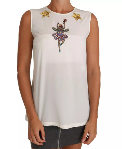 Dolce & Gabbana White Embellished Crystal Sequin Fairy  Top