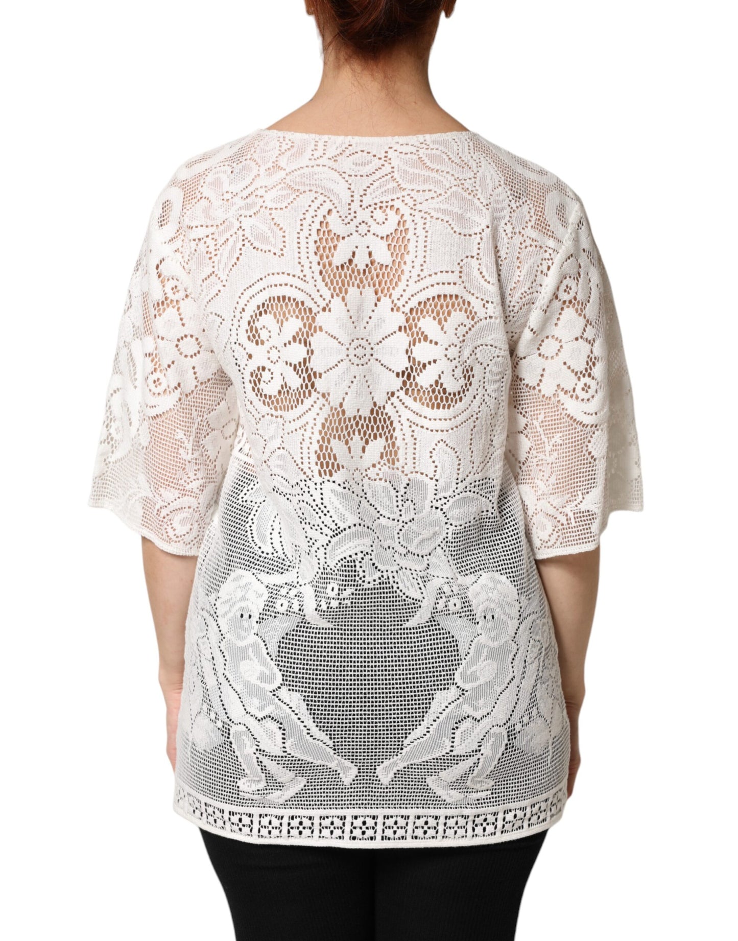 Dolce & Gabbana White Embroidery Lace Cotton Blouse Top