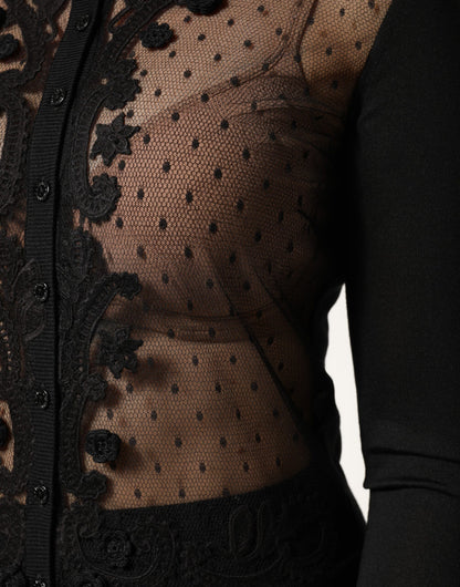 Dolce & Gabbana Black Sheer Button Down Cardigan Sweater