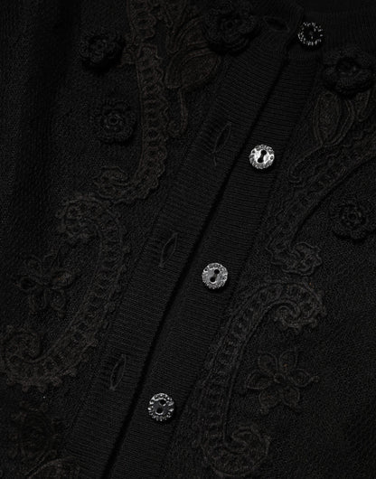 Dolce & Gabbana Black Sheer Button Down Cardigan Sweater