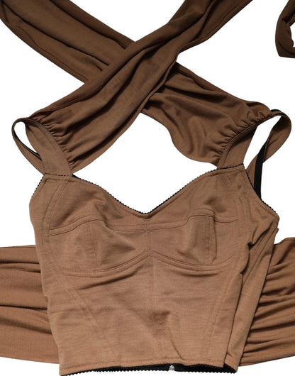 Dolce & Gabbana Brown Virgin Wool Sleeveless Scarf Tank Top