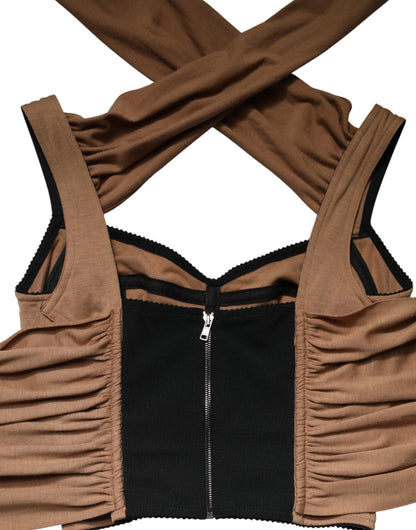 Dolce & Gabbana Brown Virgin Wool Sleeveless Scarf Tank Top