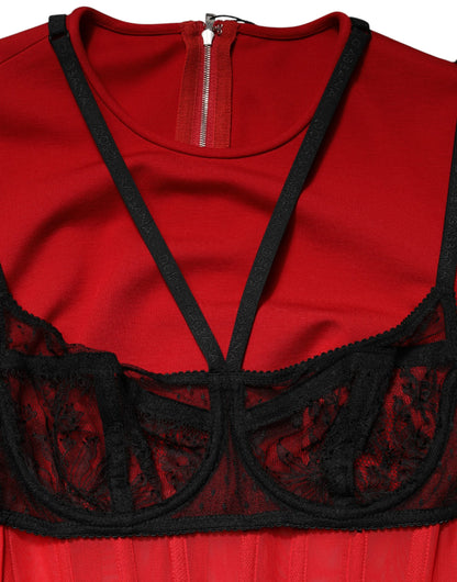 Dolce & Gabbana Red Black Nylon Bralette-Style Cropped Top