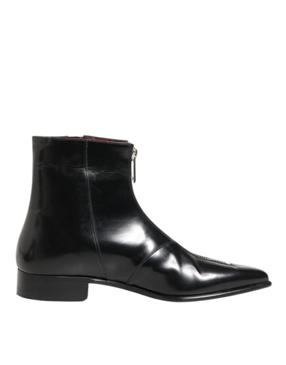 Dolce & Gabbana Black Leather Chelsea Short Ankle Boots Shoes