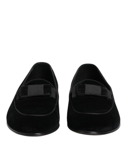 Dolce & Gabbana Black Velvet Slip On Loafers Formal Men Shoes