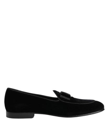 Dolce & Gabbana Black Velvet Slip On Loafers Formal Men Shoes