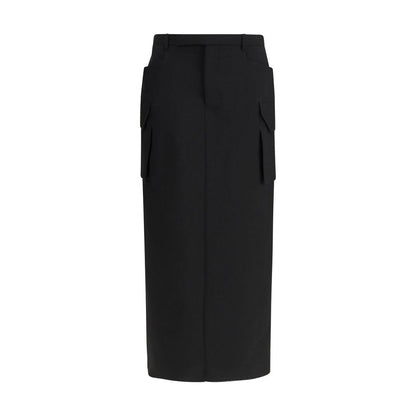 Rick Owens Black Fleece Wool Midi Skirt