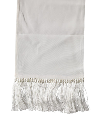 Dolce & Gabbana White Silk Fringes Neck Wrap Foulard Scarf