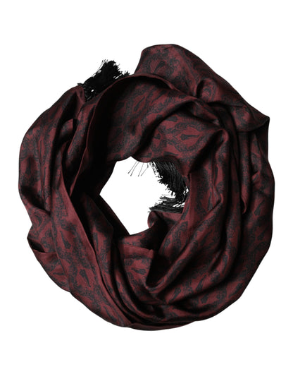 Dolce & Gabbana Maroon Silk Fringes Neck Wrap Foulard Scarf