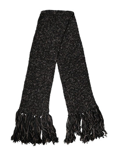 Dolce & Gabbana Black Wool Fringes Neck Wrap Foulard Scarf