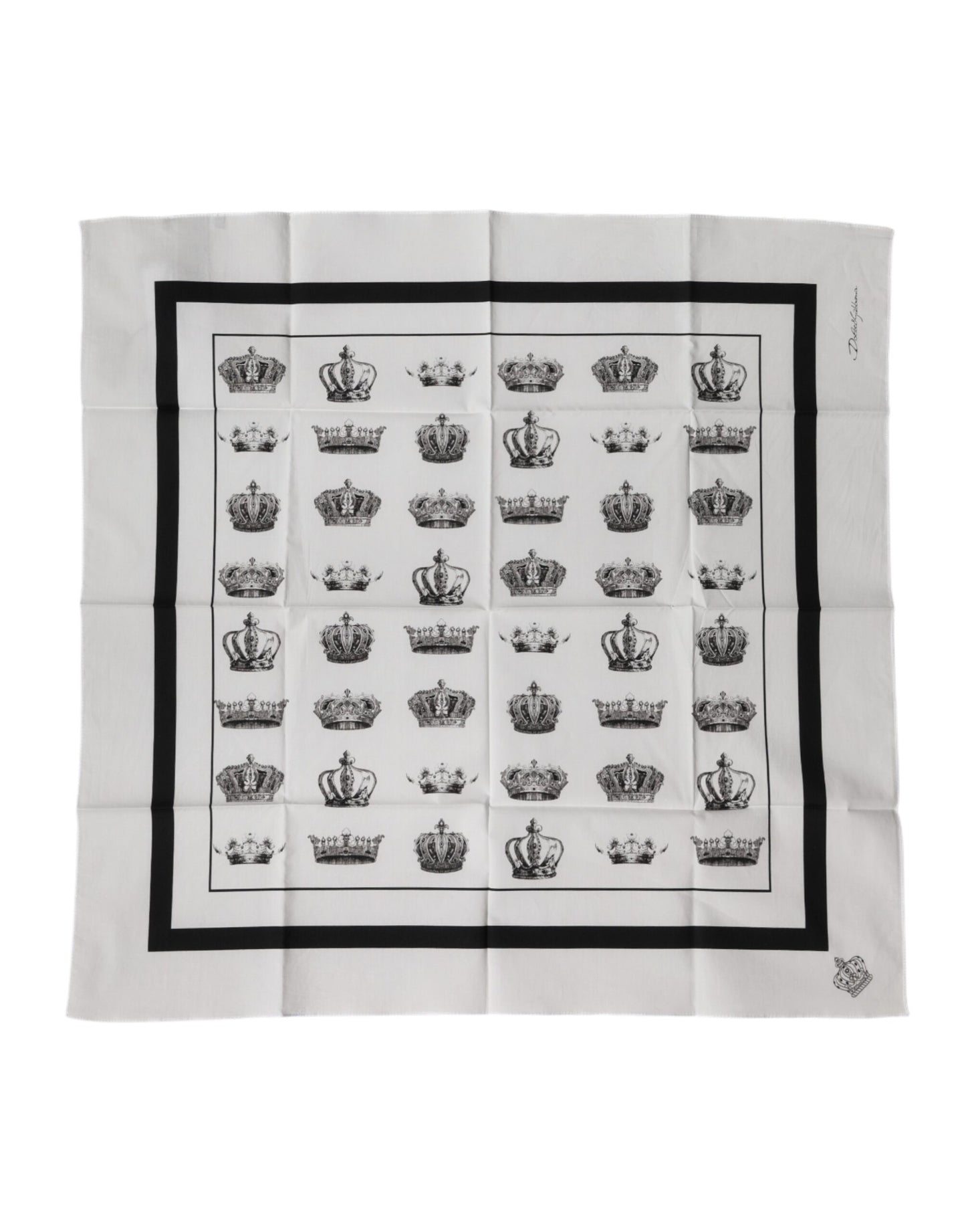Dolce & Gabbana White Crown Cotton Square Foulard Scarf