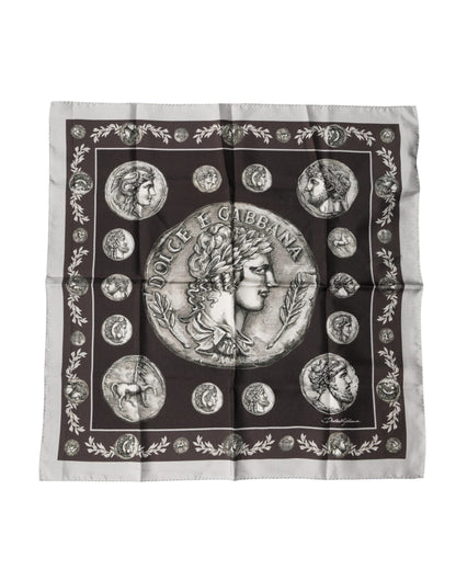 Dolce & Gabbana Brown Roman Coin Print Silk Square Foulard Scarf