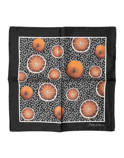 Dolce & Gabbana Black Orange Print Square Handkerchief Scarf