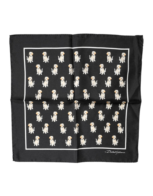 Dolce & Gabbana Black Dog Print Square Handkerchief Scarf
