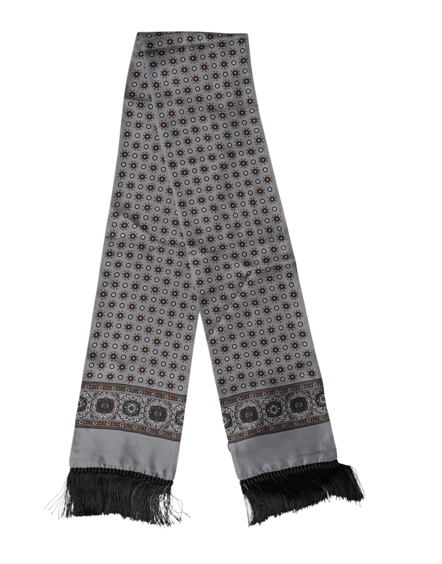 Dolce & Gabbana Gray Patterned Fringes Neck Foulard Scarf