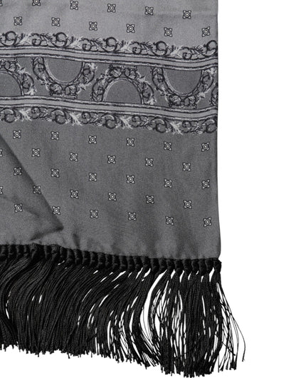 Dolce & Gabbana Gray Patterned Fringes Neck Foulard Scarf