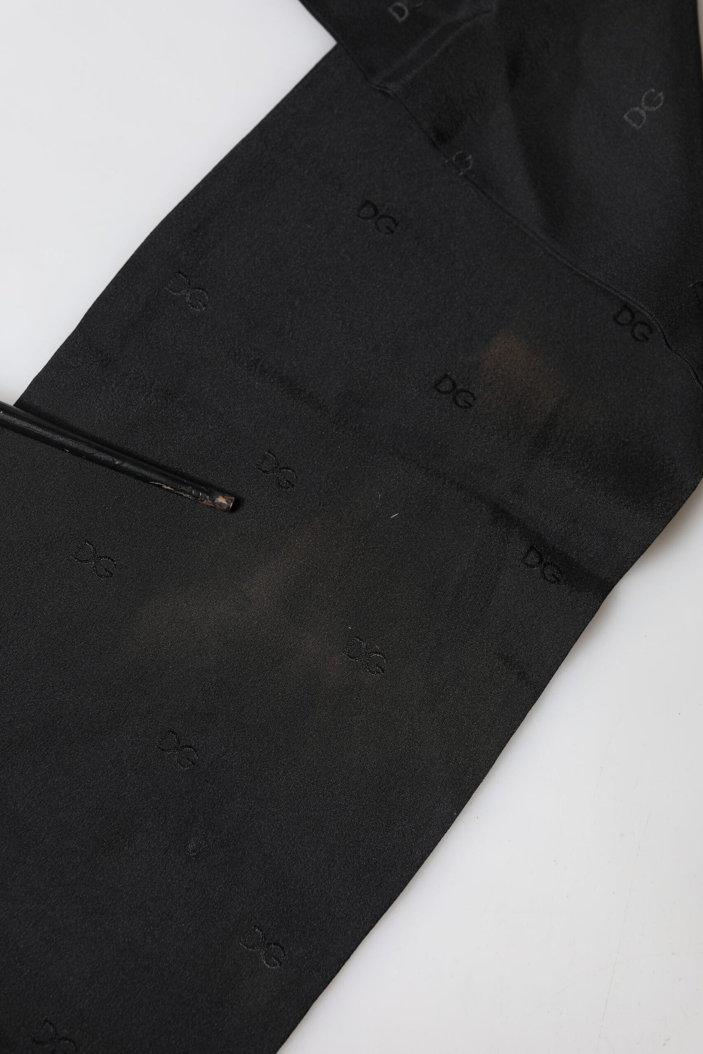 Dolce & Gabbana Black Logo Silk Fringes Neck Foulard Scarf