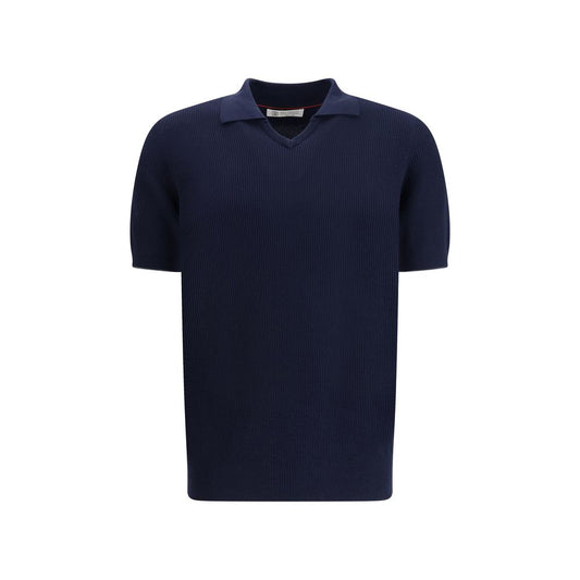 Brunello Cucinelli Blue Cotton Polo Shirt