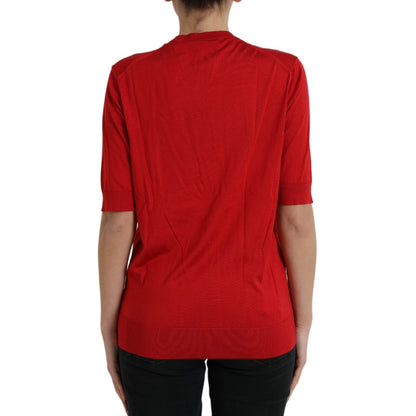 Dolce & Gabbana Red Silk Crew Neck Short Sleeves Top T-shirt