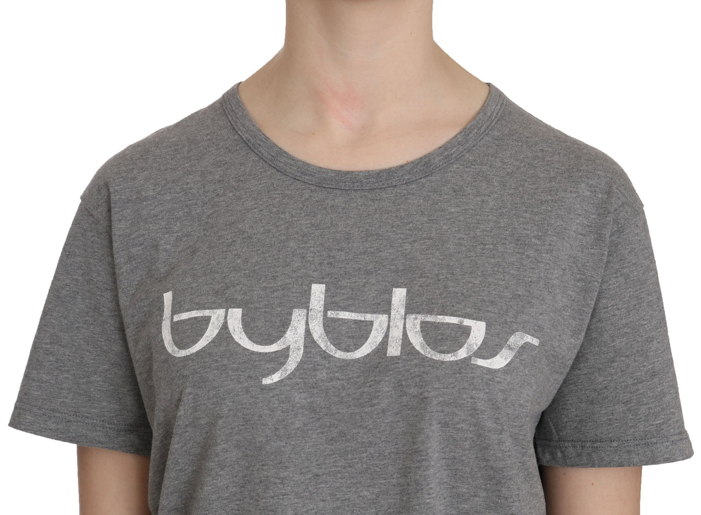 BYBLOS Cotton Grey Short Sleeve Round Neck Top T-shirt Blouse
