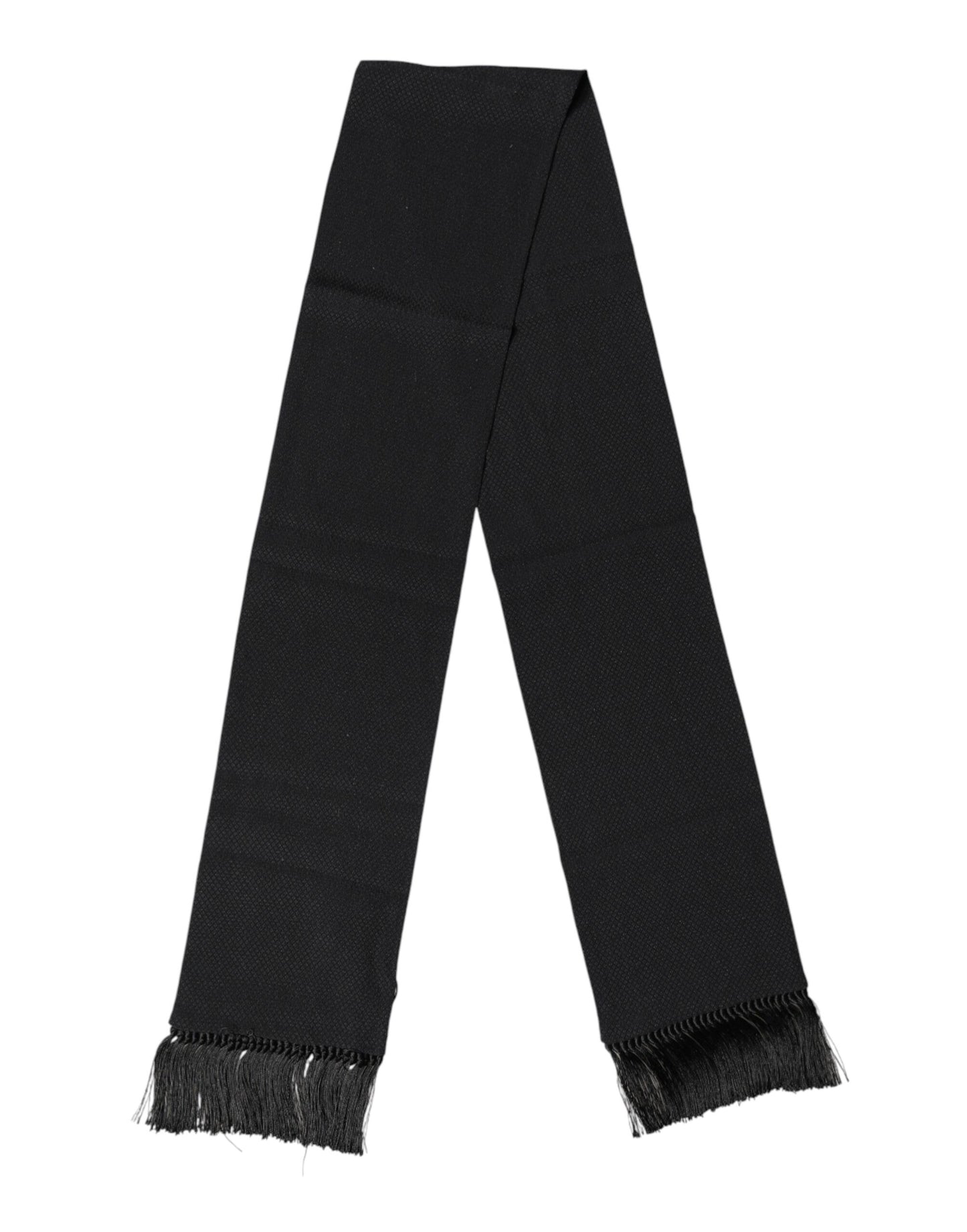 Dolce & Gabbana Black Silk Fringes Neck Wrap Foulard Scarf