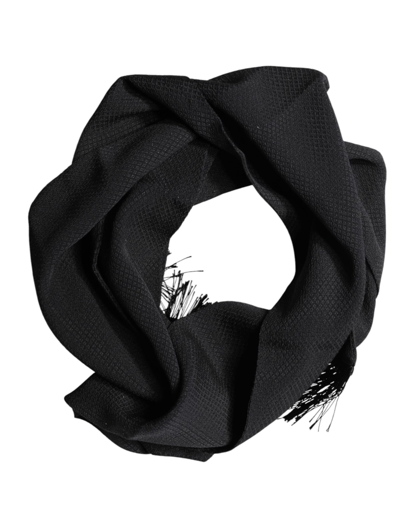 Dolce & Gabbana Black Silk Fringes Neck Wrap Foulard Scarf