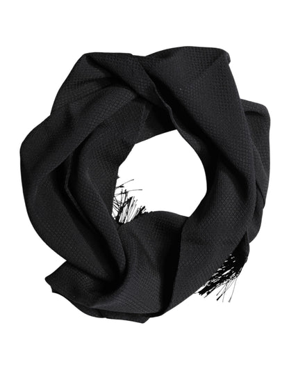 Dolce & Gabbana Black Silk Fringes Neck Wrap Foulard Scarf