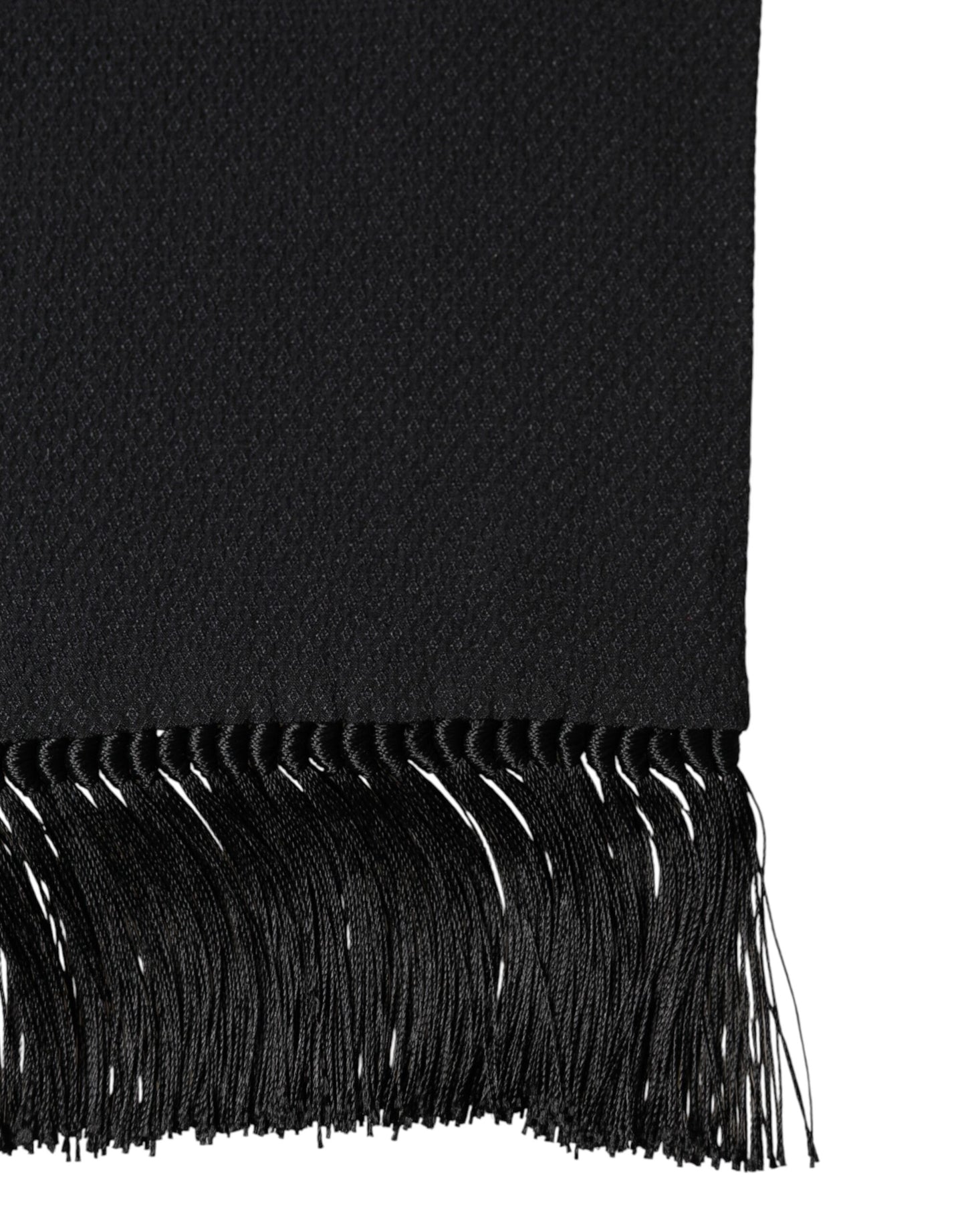 Dolce & Gabbana Black Silk Fringes Neck Wrap Foulard Scarf