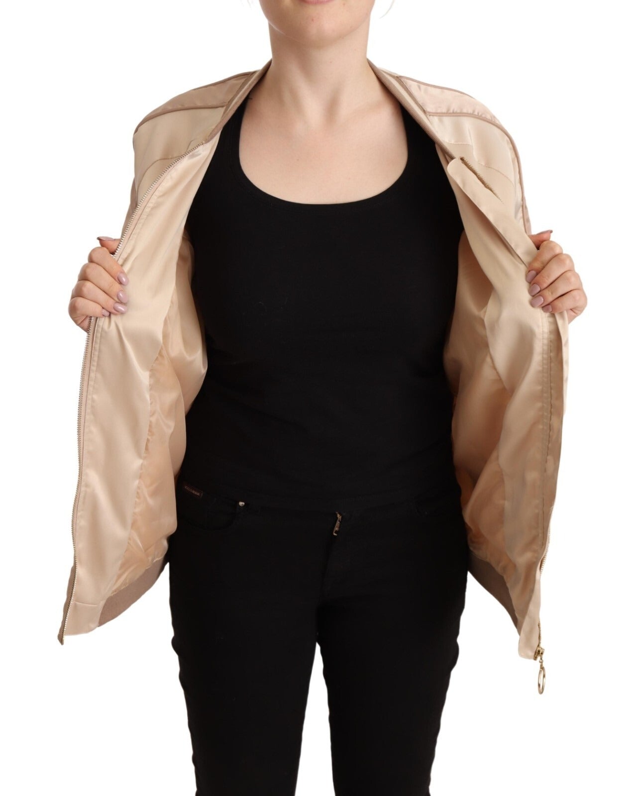 Twinset Bomber Full Zip Beige Long Sleeves Polyester Jacket