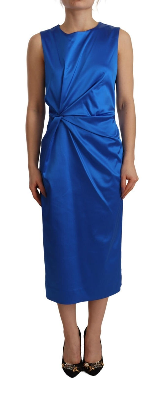 Parosh Acetate Royal Blue Roundneck Sleeveless Sheath Midi Dress