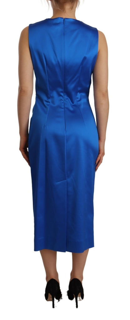 Parosh Acetate Royal Blue Roundneck Sleeveless Sheath Midi Dress