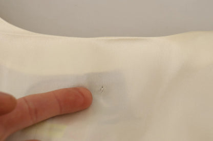 L'Autre Chose Blouse Off White Silk Short Sleeves V-neck Top