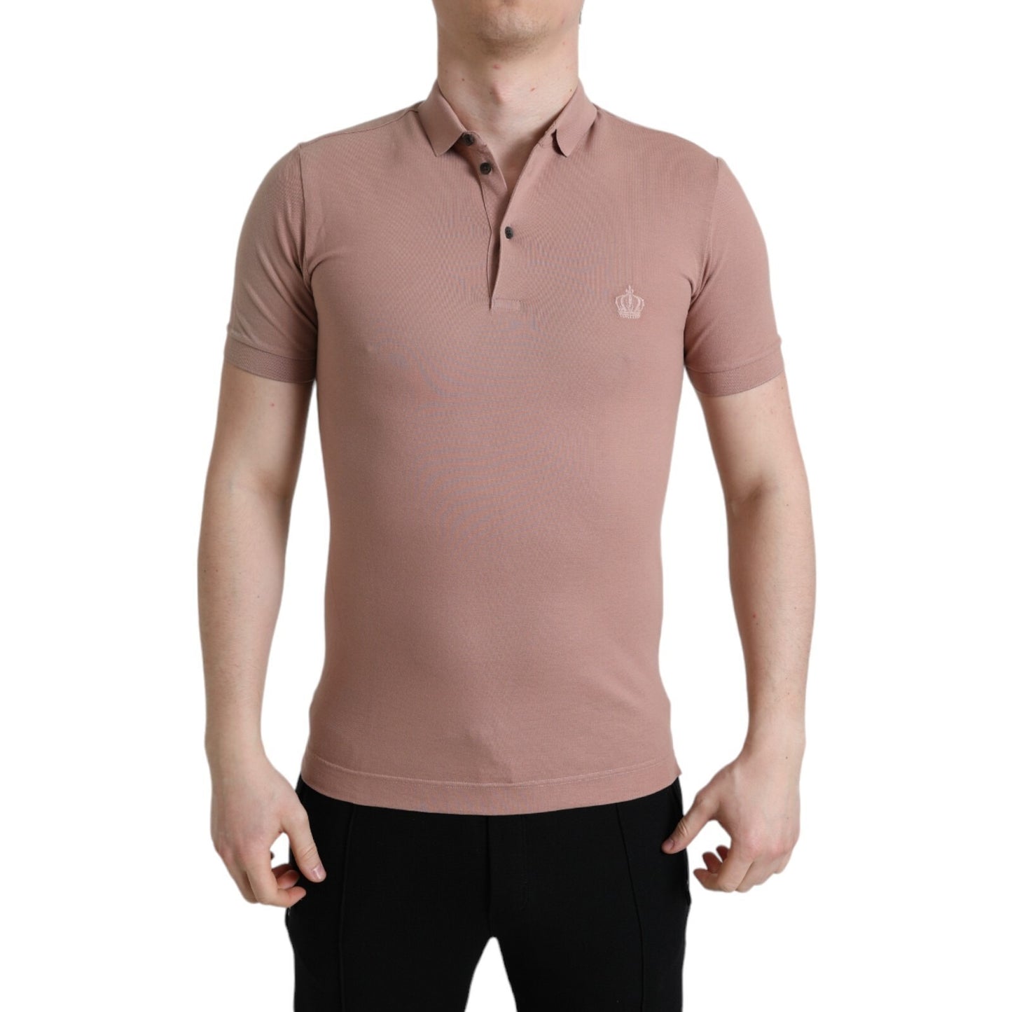 Dolce & Gabbana Pink Collared Short Sleeve Crown Men Polo T-shirt